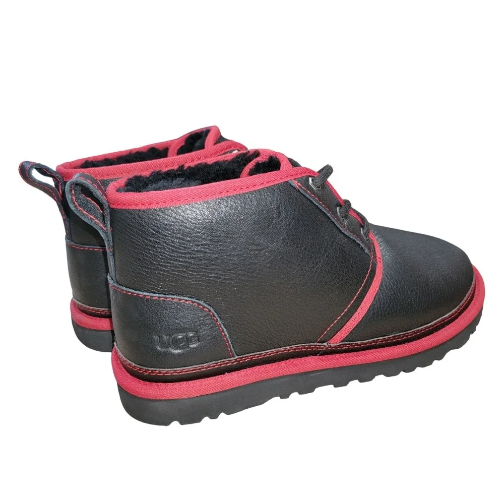 UGG‎ Neumel Men's Boots Leather In Black w/ Red Trim Size 10 New